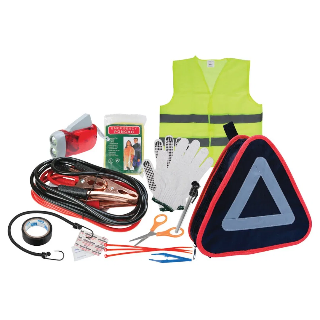 W1557 – PERFORM TOOL Emergency Kit, With 8 Foot 10 Gauge Jumper Cables/ Led Flashlight/ Tire Gauge/ 12 Inch Bungee Co...